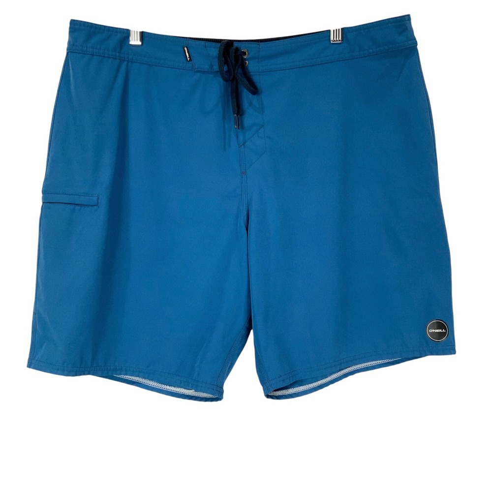 O'Neill Hyperfreak Blue Board Shorts 38 Drawstring Mid Rise 8in Inseam Stretch